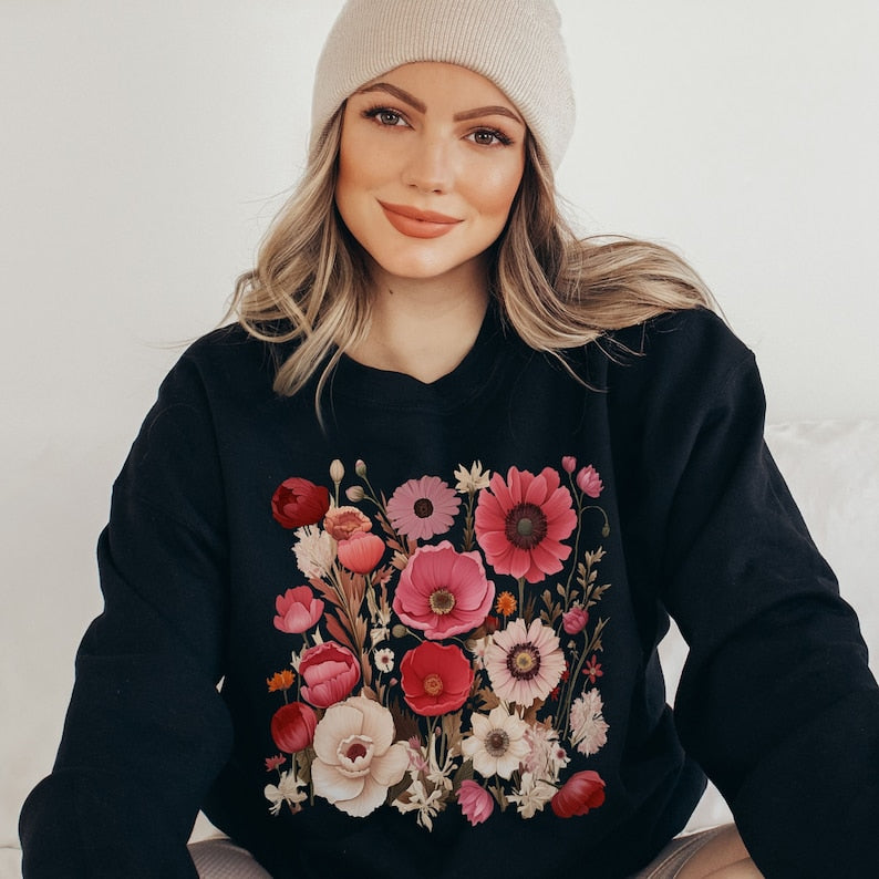 Vintage Wildblumen Pullover Blumen Sweatshirt