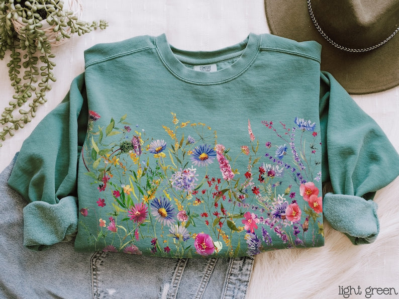 Vintage Pressed Flowers Sweatshirt Wildflowers Sweatshirt