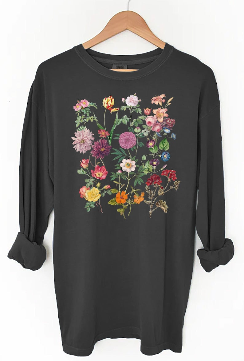 Vintage Pressed Flowers Long Sleeved Shirt