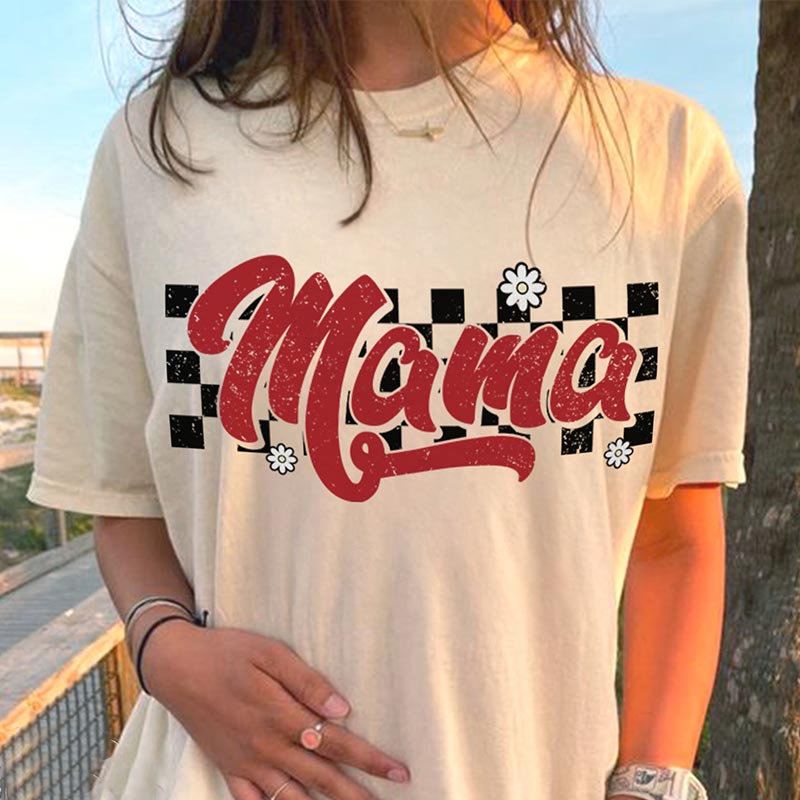Checkered Mama Boho Motherhood T-Shirt