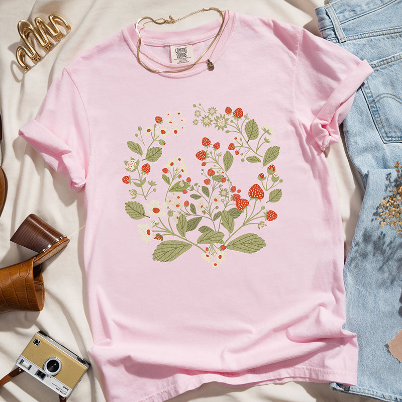 Boho Strawberry Wildflower T-Shirt