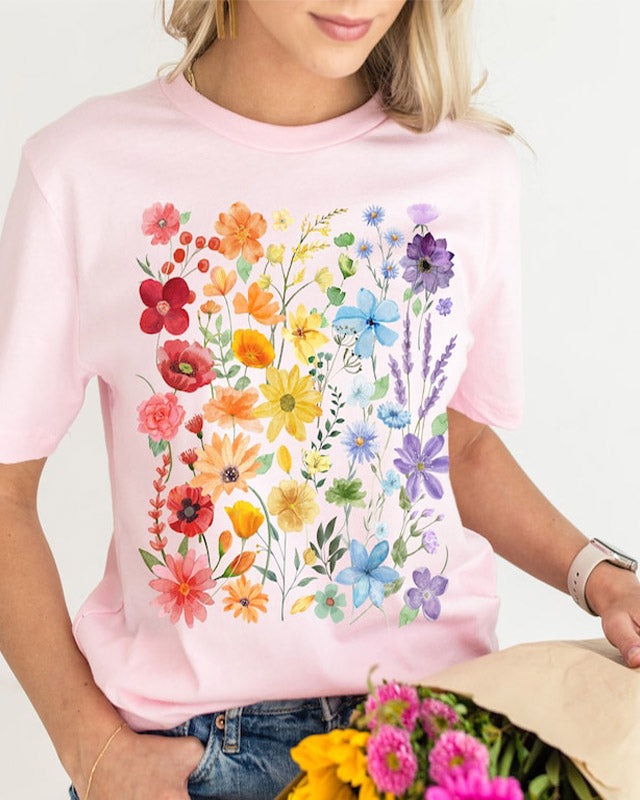 Regenbogen-Pride-Wildblumen-T-Shirt