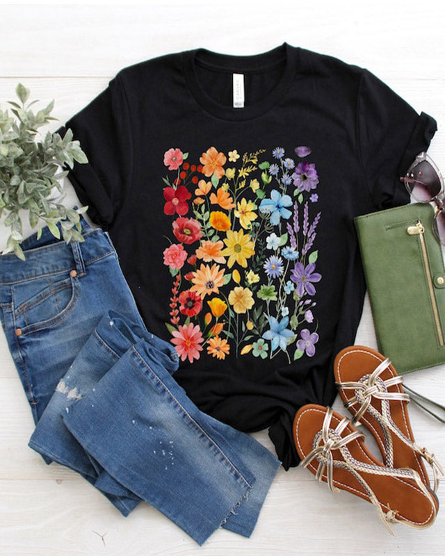 Regenbogen-Pride-Wildblumen-T-Shirt
