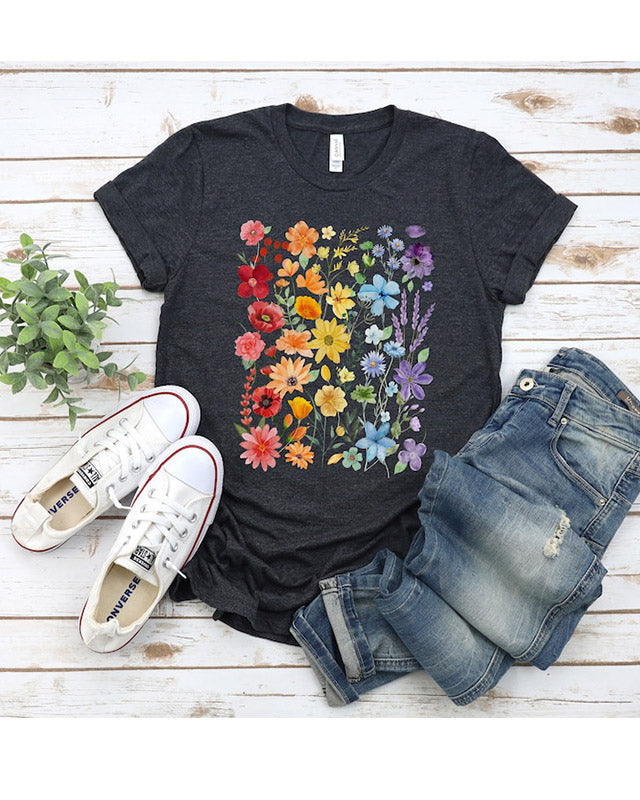 Regenbogen-Pride-Wildblumen-T-Shirt