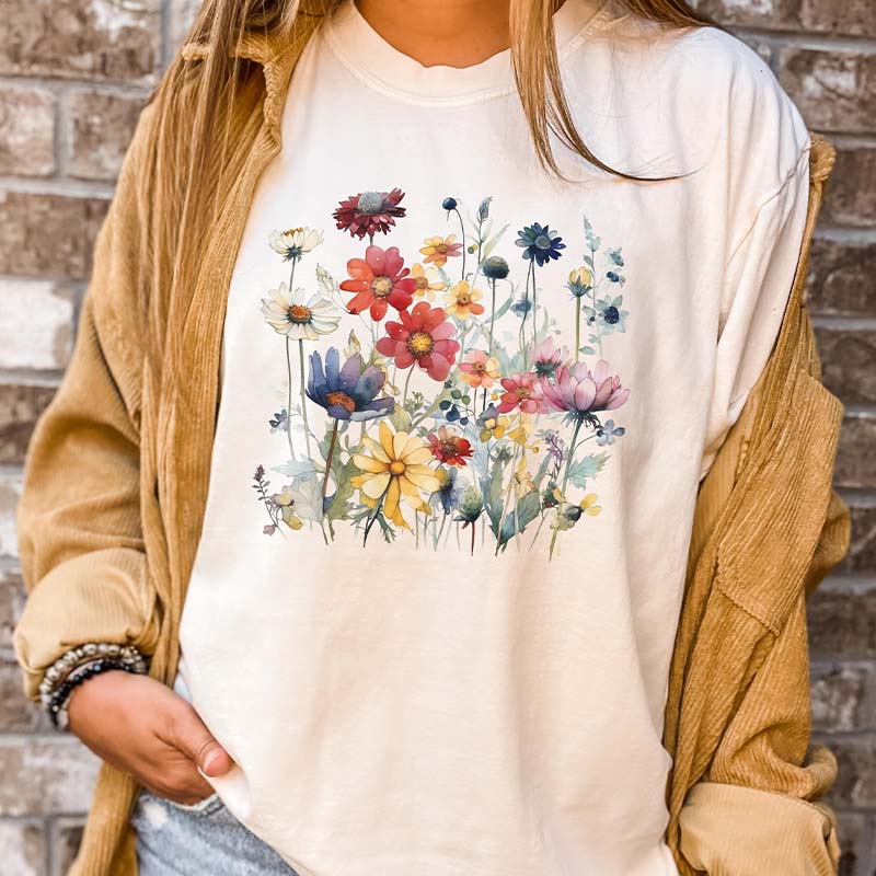 Ladies' Wild Flowers Watercolor T-Shirt