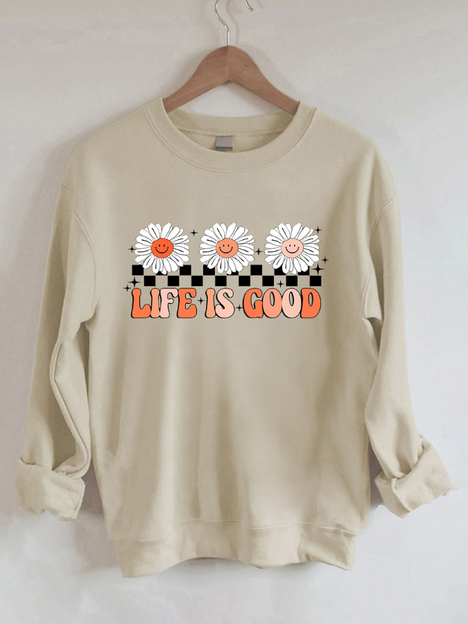 Alphabet Printed Round Neck Casual Long Sleeve Sweatshirt