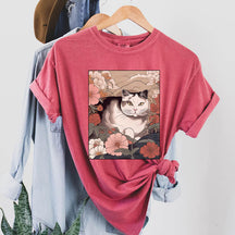 Cat Japanese Flora Asian Art T-Shirt