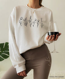 Simple Botanical Flower Lover Gift Round Neck Comfortable Sweatshirt