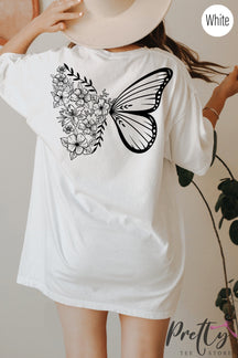 Floral butterfly crew neck comfortable T-shirt