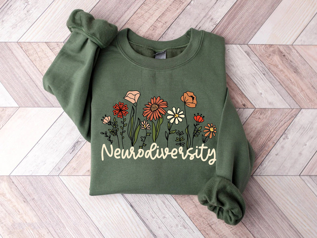 Neurodiversity Letter Flower Print Sweatshirt