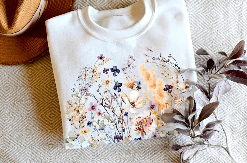 Vintage Pressed Flowers Sweatshirt Botanical Floral Pullover