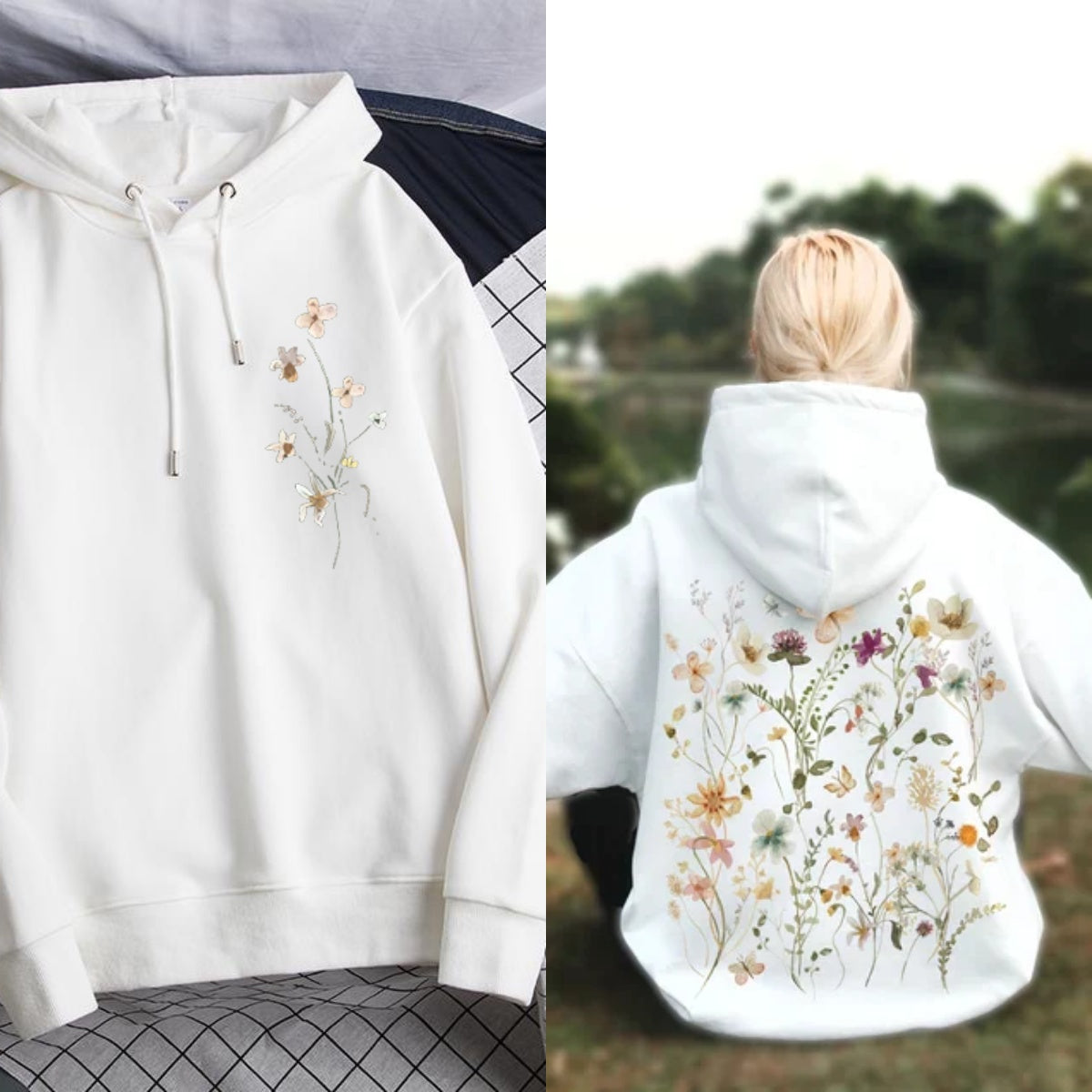 Style bohème rétro fleurs sauvages col rond Sweat à capuche