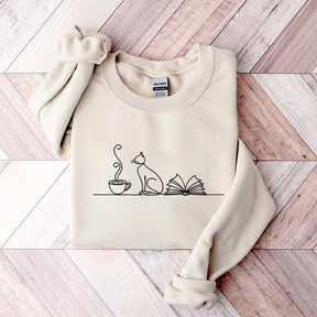 Coffee Cats And Books Lover Sweatshirt