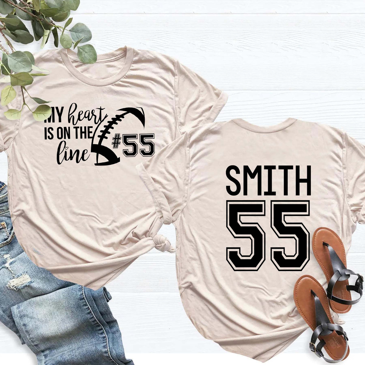 Custom Heart On The Line Football T-Shirt