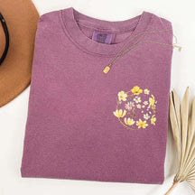 Pocket Pressed Flowers Block Print Floral T-Shirt