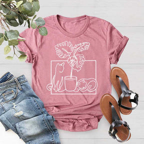 Minimalist Cat Plant T-Shirt