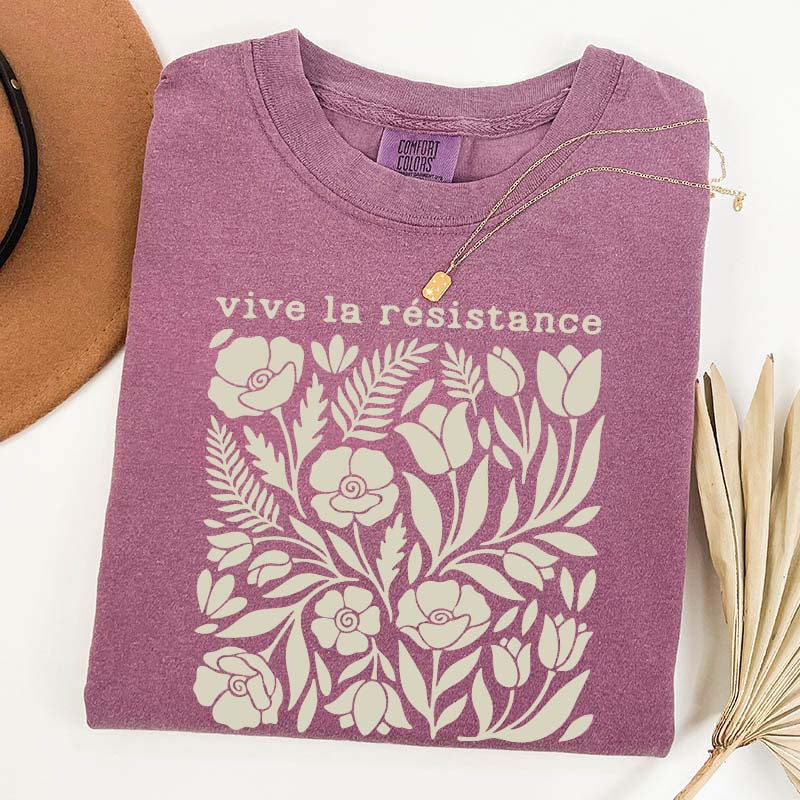 Vive La Resistance Floral Pattern Resist T-Shirt