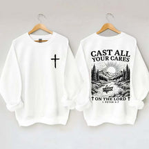 Cast All Your Cares Lord 1 Peter 5:7 Nature River Fishing Boat Sweatshirt