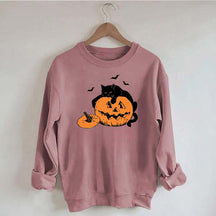 Vintage Black Cat Halloween Pumpkin Sweatshirt