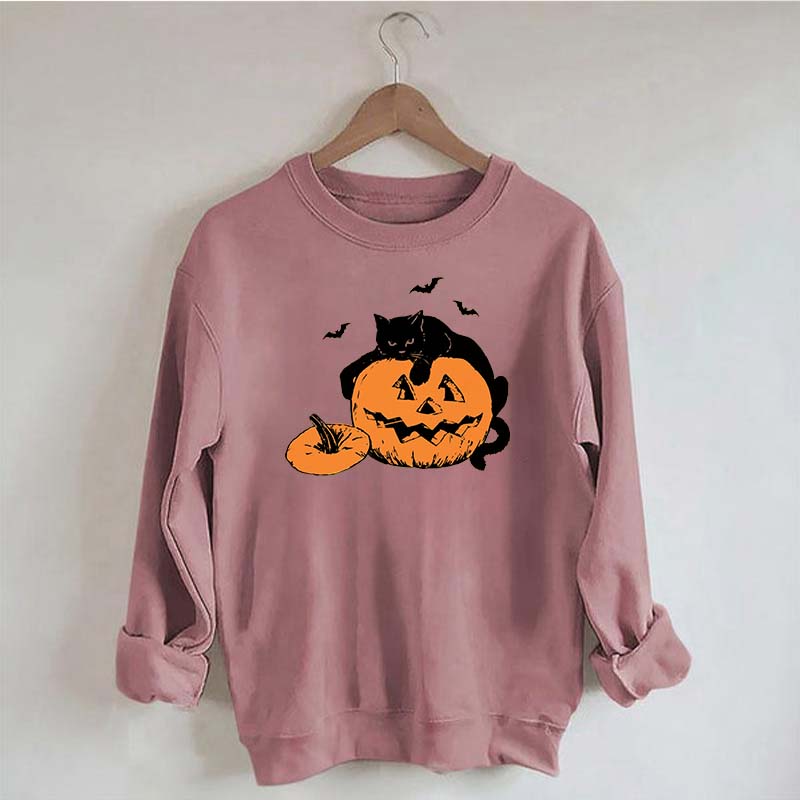 Vintage Black Cat Halloween Pumpkin Sweatshirt