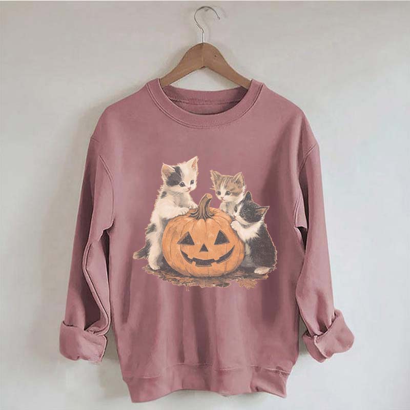 Vintage 90s Cat Halloween Pumpkin Sweatshirt