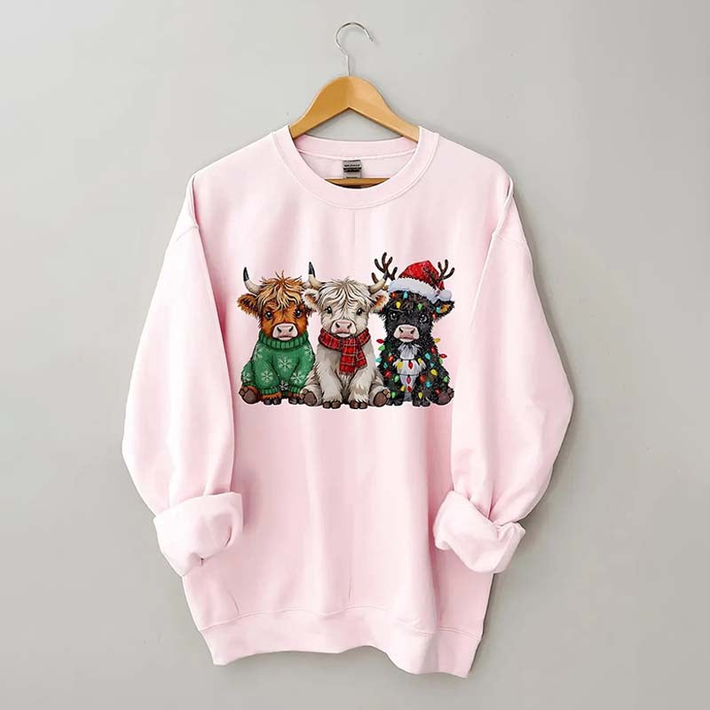 Rustic Highland Cows Christmas Sweatshirt