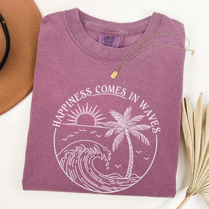Happiness Comes In Waves Beach Trip T-Shirt