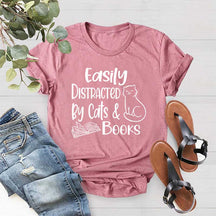Easily Distracted Cats and Books T-Shirt