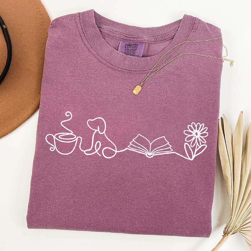 Doodle Books Coffee Dogs Flower T-Shirt