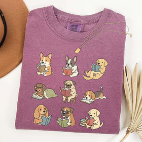 Cute Dogs with Books Animal Graphic T-Shirt