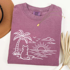 Cat Watching Sunset T-Shirt