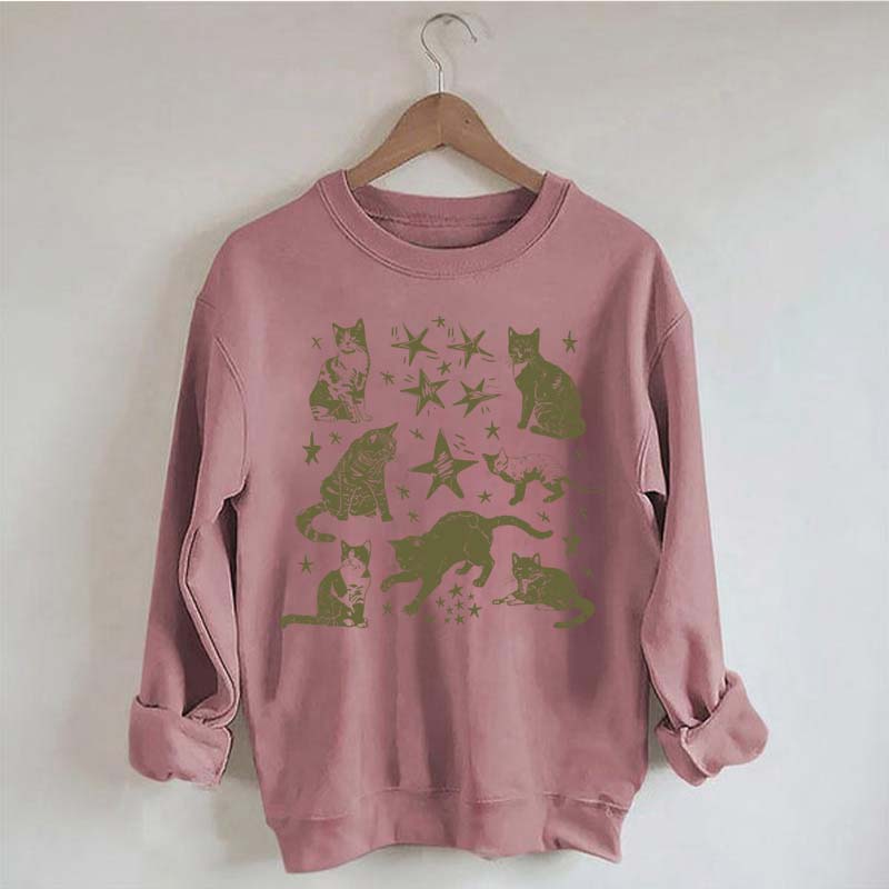 Vintage Cat Star Graphic Sweatshirt