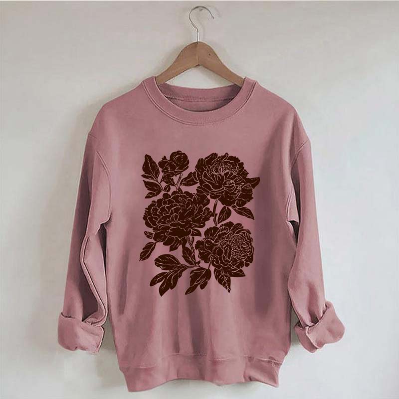 Vintage Linocut Flower Boho Botanical Sweatshirt