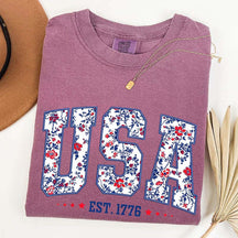 Flower USA Floral Patriotic T-Shirt