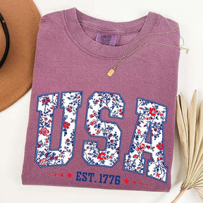 Flower USA Floral Patriotic T-Shirt