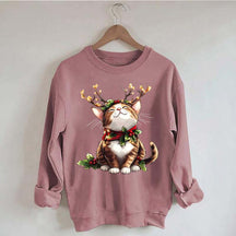 Trendy Sassy Retro Girl Christmas Cat Mom Sweatshirt