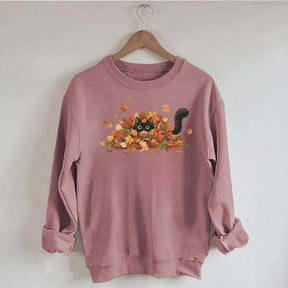 Cute Black Cat Autumn Leaves Sweatshirt