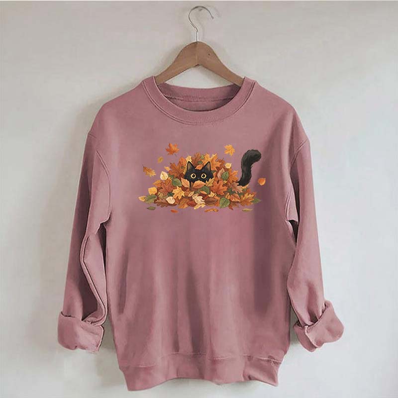 Cute Black Cat Autumn Leaves Sweatshirt
