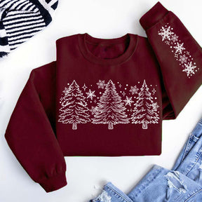 Christmas Snow Trees With Sleeve Sweatshirt