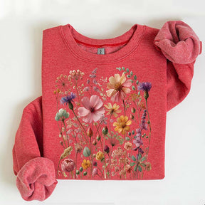 Vintage Pressed Flowers Pink Wildflowers Sweatshirt
