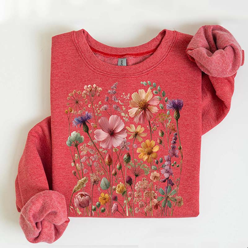 Vintage Pressed Flowers Pink Wildflowers Sweatshirt