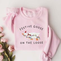 Festive Goose on the Loose Christmas Xmas Duck Sweatshirt