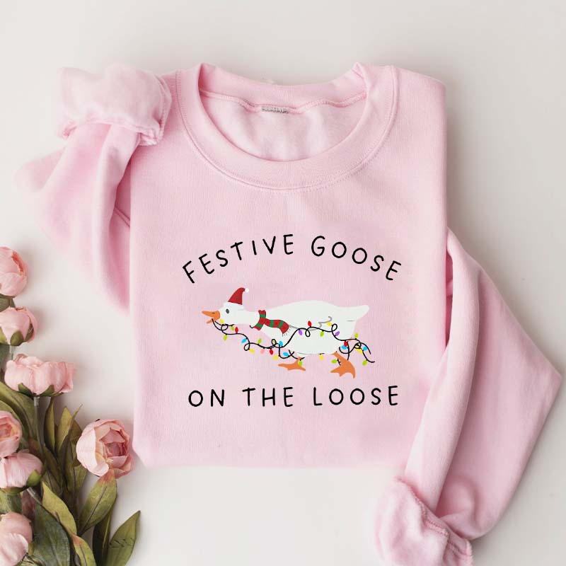 Festive Goose on the Loose Christmas Xmas Duck Sweatshirt