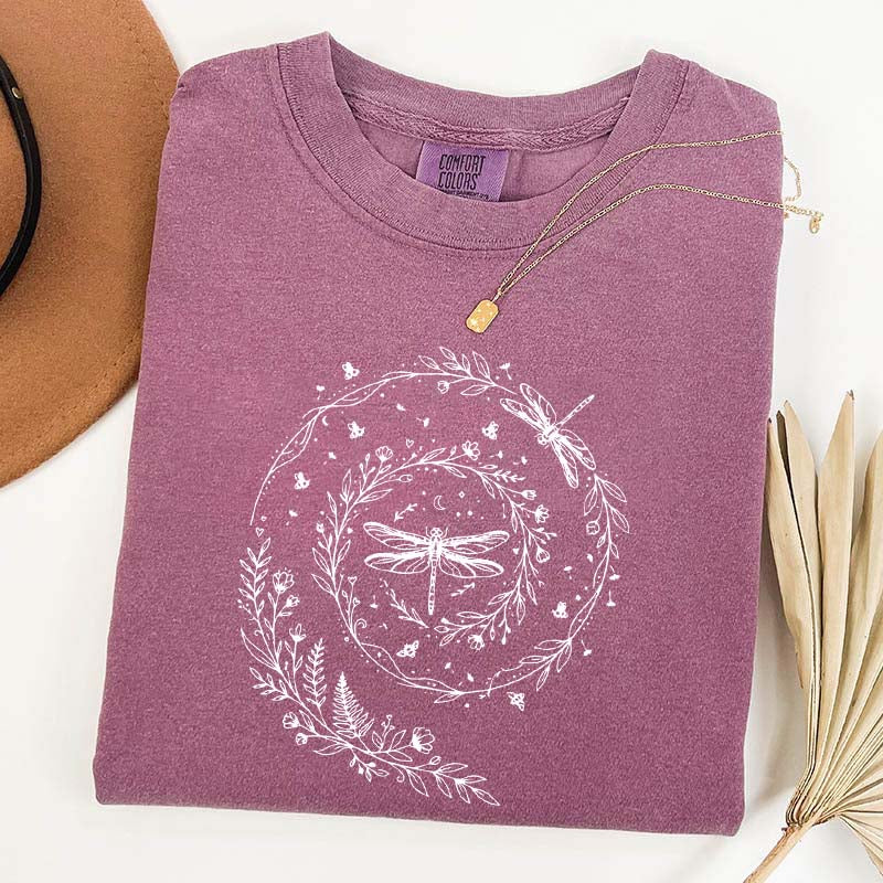 Cute Wildflowers Dragonfly Nature T-Shirt