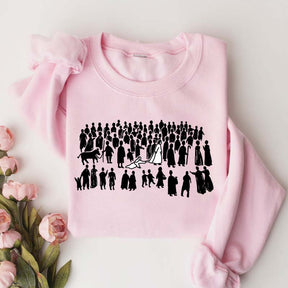 Woman Touches Religous Sweatshirt