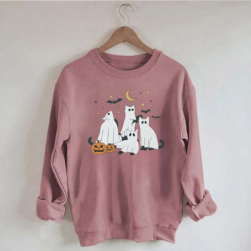 Retro Ghost Black Cat Moon Halloween Sweatshirt