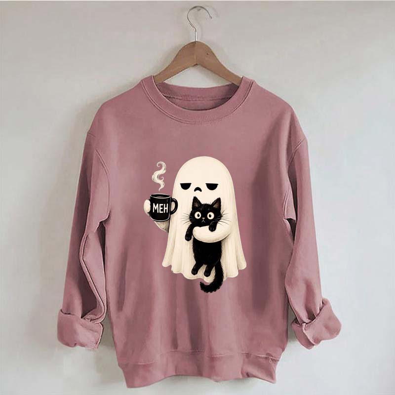Ghost Holding Black Cat Meh Coffee Sweatshirt