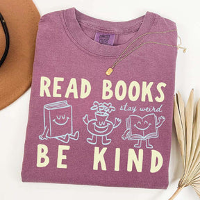 Read Books Be Kind Stay Weird Retro Doodle T-Shirt