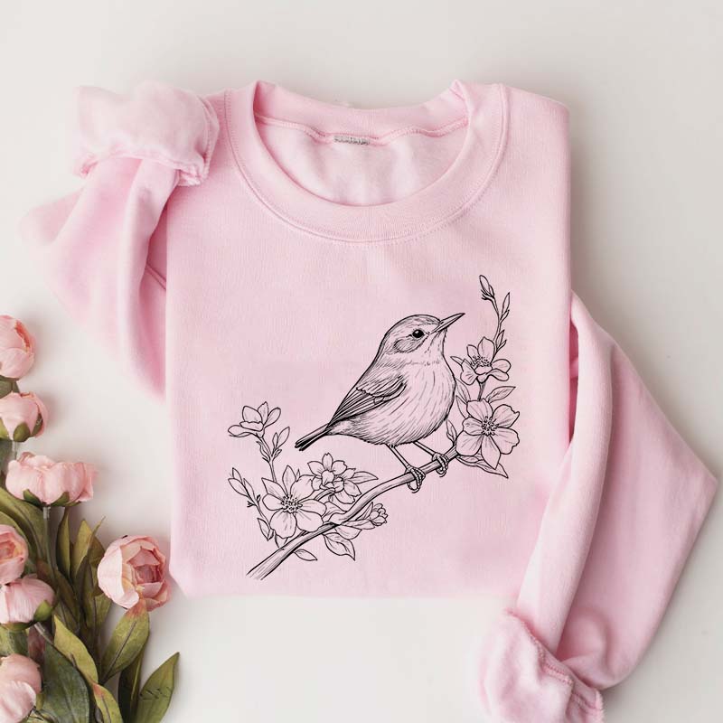 Cute Botanical Bird Graphic Sweatshirt