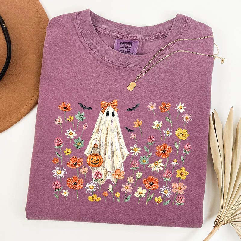 Coquette Floral Ghost Wildflowers Cute T-Shirt